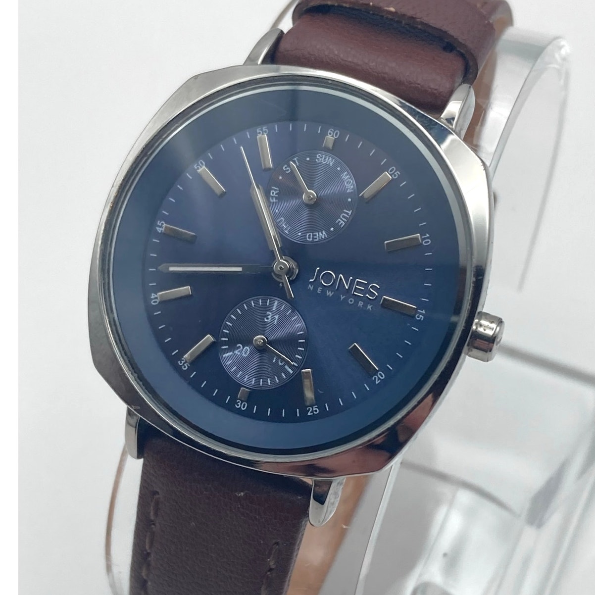 Jones New York Unisex Watch 34mm  Fresh Battery  Adjustable Leather Day Date